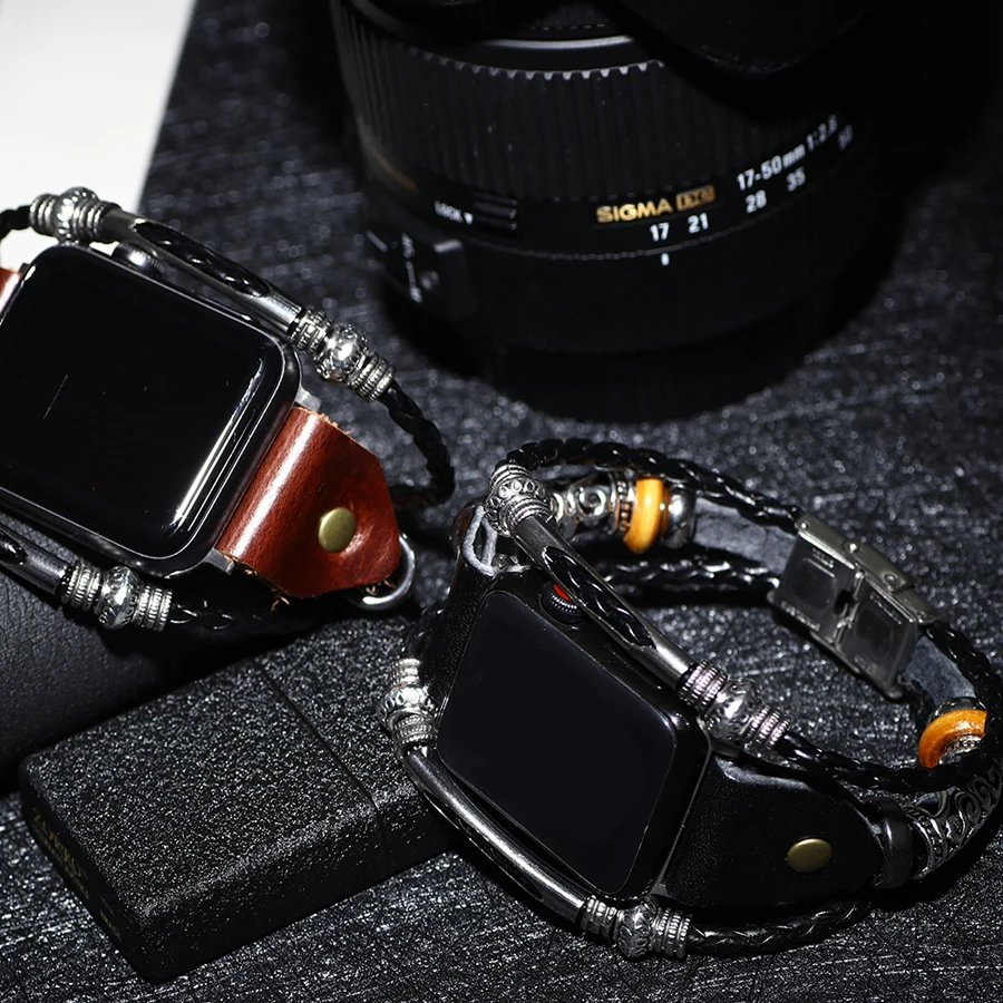 Ремешок кожаный для Apple Watch Band Series 5 4 3 2 1 44 мм 40 аксессуары в стиле ретро iWatch 42 38