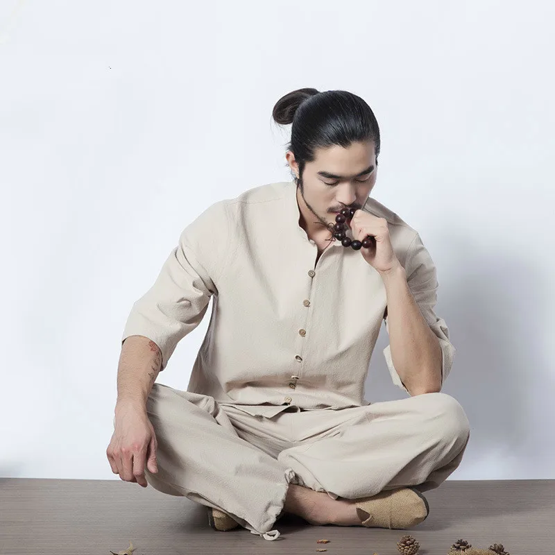 Китайская традиция Для мужчин Йога костюм штаны свободного кроя Топы набор Тай