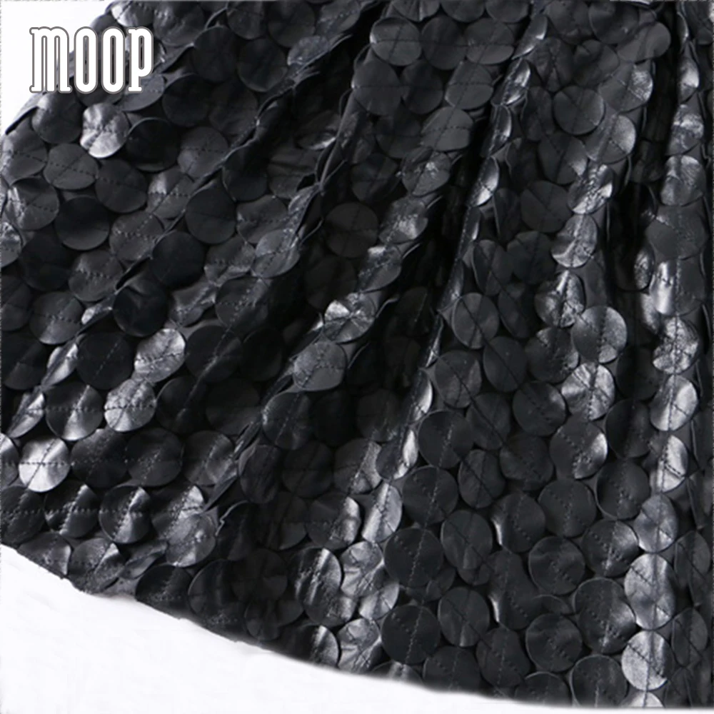 Американский сексуальный черный натуральная кожа dress женщины dot pattern овчины Линии