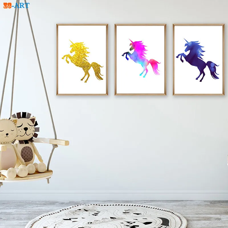 Постер Pegasus с единорогом темно синий золотой современный настенный