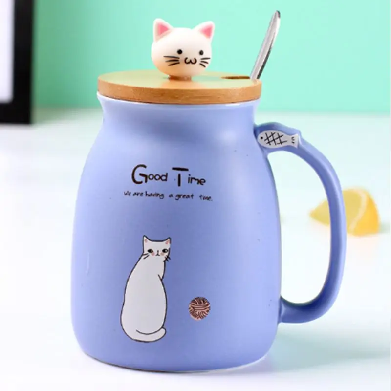 Термостойкая чашка с изображением кунжута кота, цветная мультяшная чашка с крышкой, керамическая кружка с изображением котенка, молока, кофе, детская чашка, офисные подарки