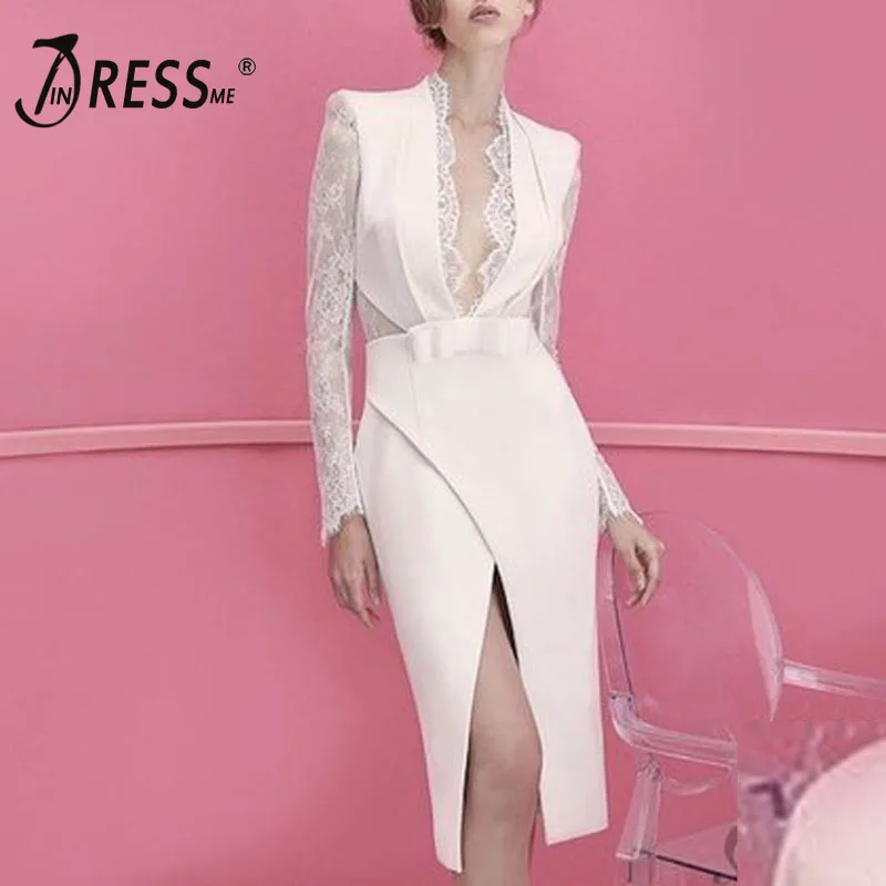 INDRESSME/женское облегающее платье 2019 кружевное Сетчатое с длинными рукавами и