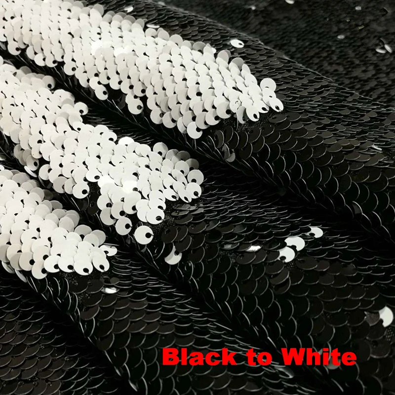 

B·Y1yard Black to White Reversible Mermaid Fish Scale Sequin Fabric Sparkly Fabric For Dress Pillow Clothes Backdrop