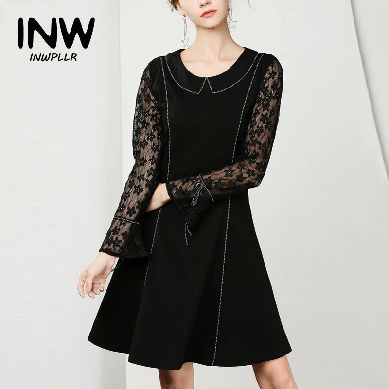 2019 Для женщин кружева Лоскутные платья осень большой Размеры модное элегантное