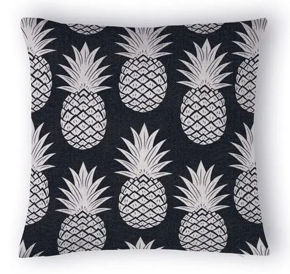 

Tropical Pineapple Cushion Cover Linen Decorative Beach House Coastal Palm Throw Pillow Case Car Cushion Home Decor 18" Black