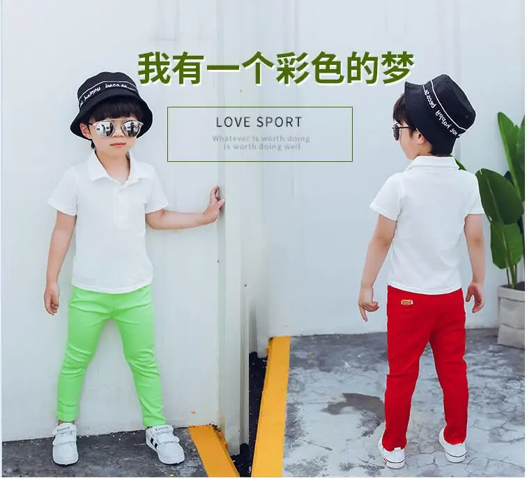 Boy's and Girl white trousers new children's black casual pants boy slim feet red green black 2-10 years old
