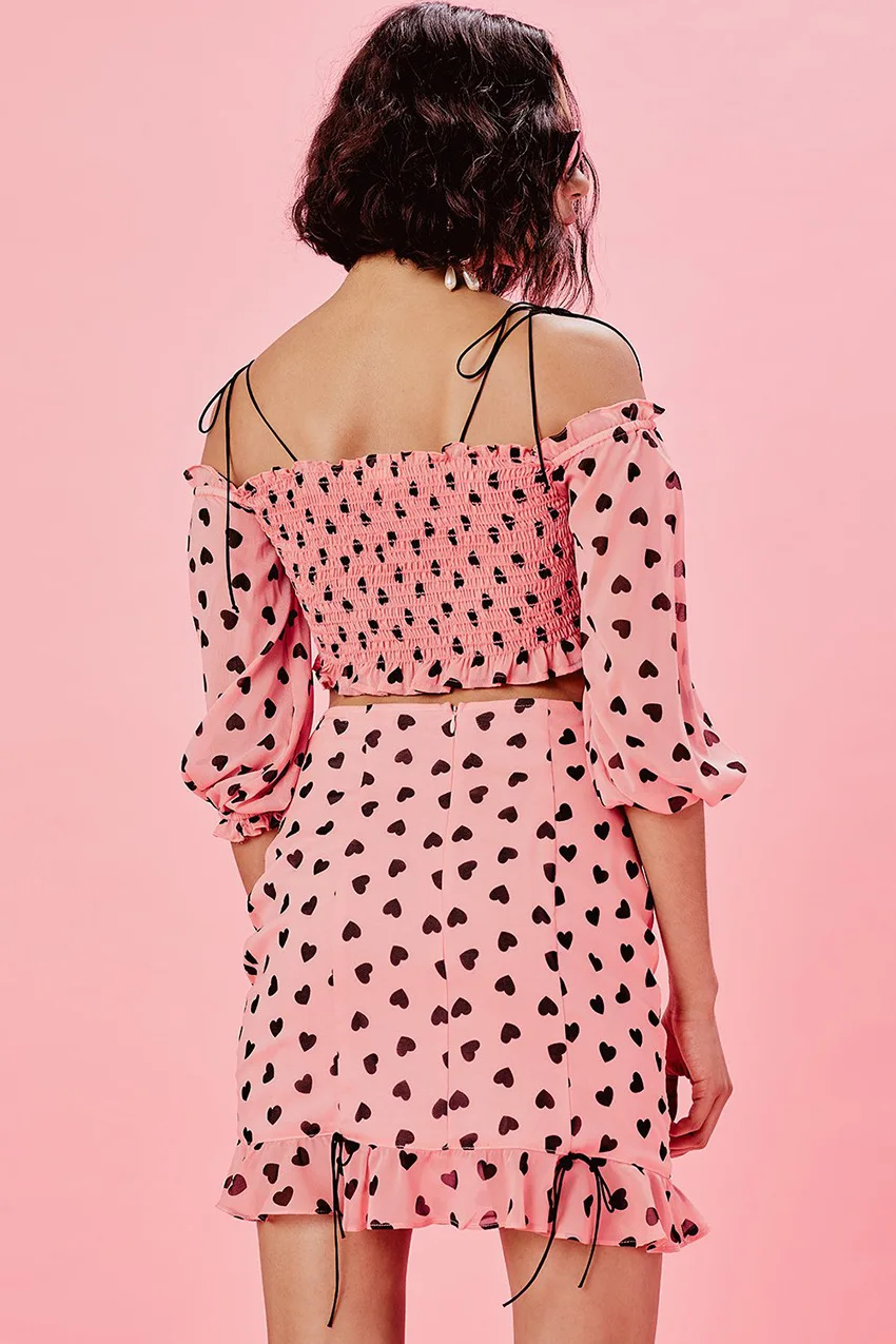 Женский комплект из 2 предметов милый короткий топ с принтом в виде сердца +