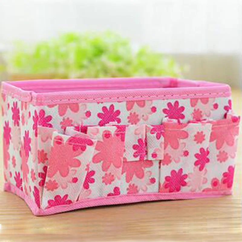 Floral Printing Non-Woven Fabric Folding Case Storage Box Foldable Cosmetic Makeup Organizer Desktop Jewelry | Дом и сад
