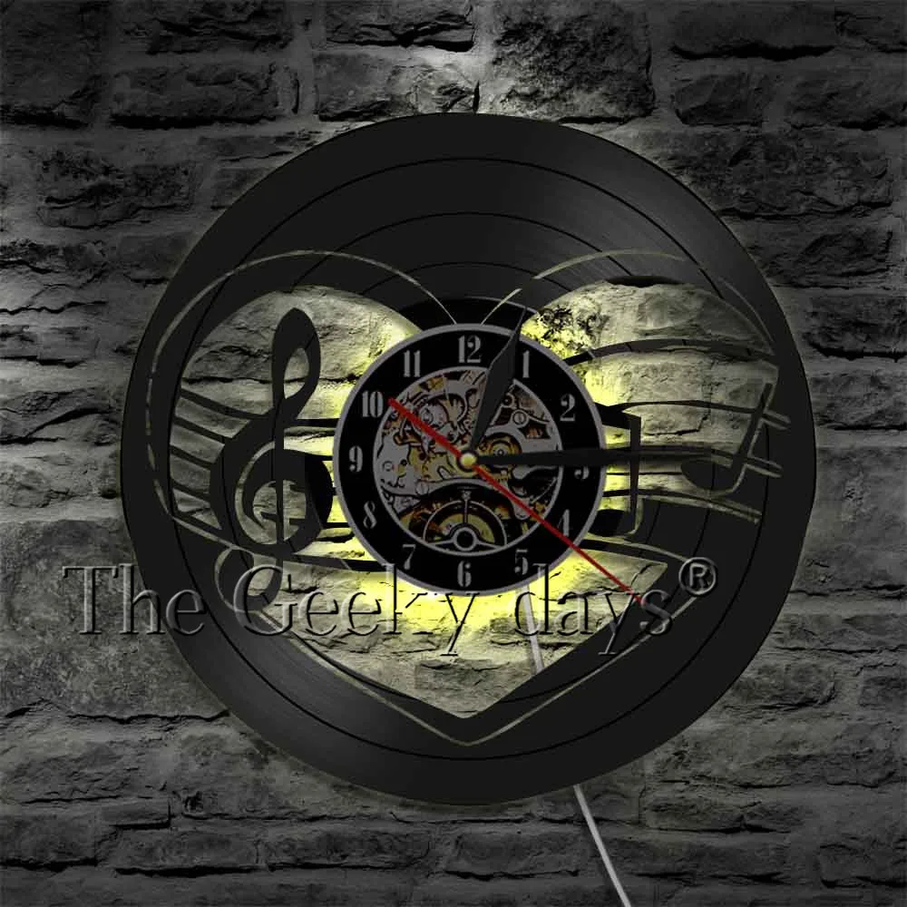 Музыкальные настенные часы скрипичный бас в виде сердца|Настенные часы| |