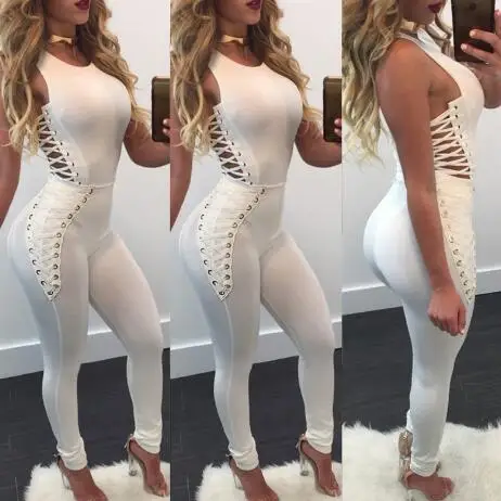 Женский Облегающий комбинезон со шнуровкой 2018 длинные штаны без рукавов цельный