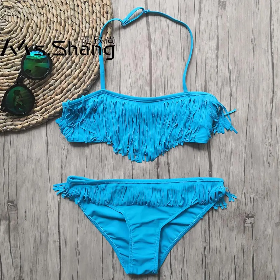 Купальный костюм для девочек-подростков комплект бикини с бахромой и лямкой на