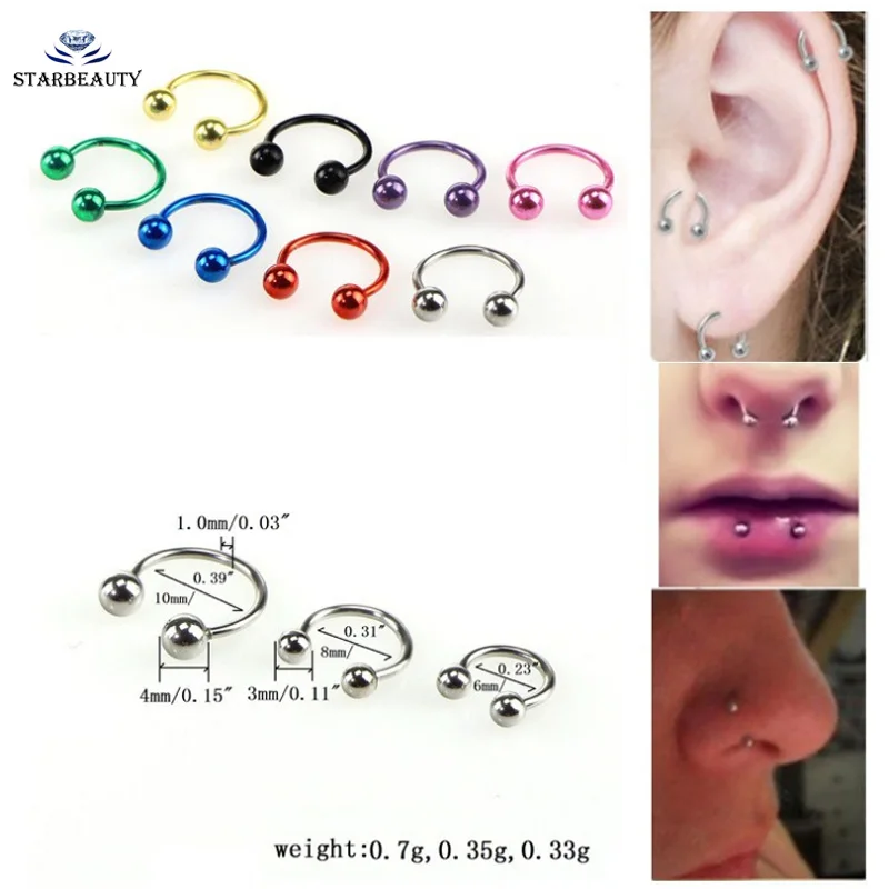 Хирургический пирсинг для мужчин 2 шт. 8 разных цветов кольцо носа шар подковка