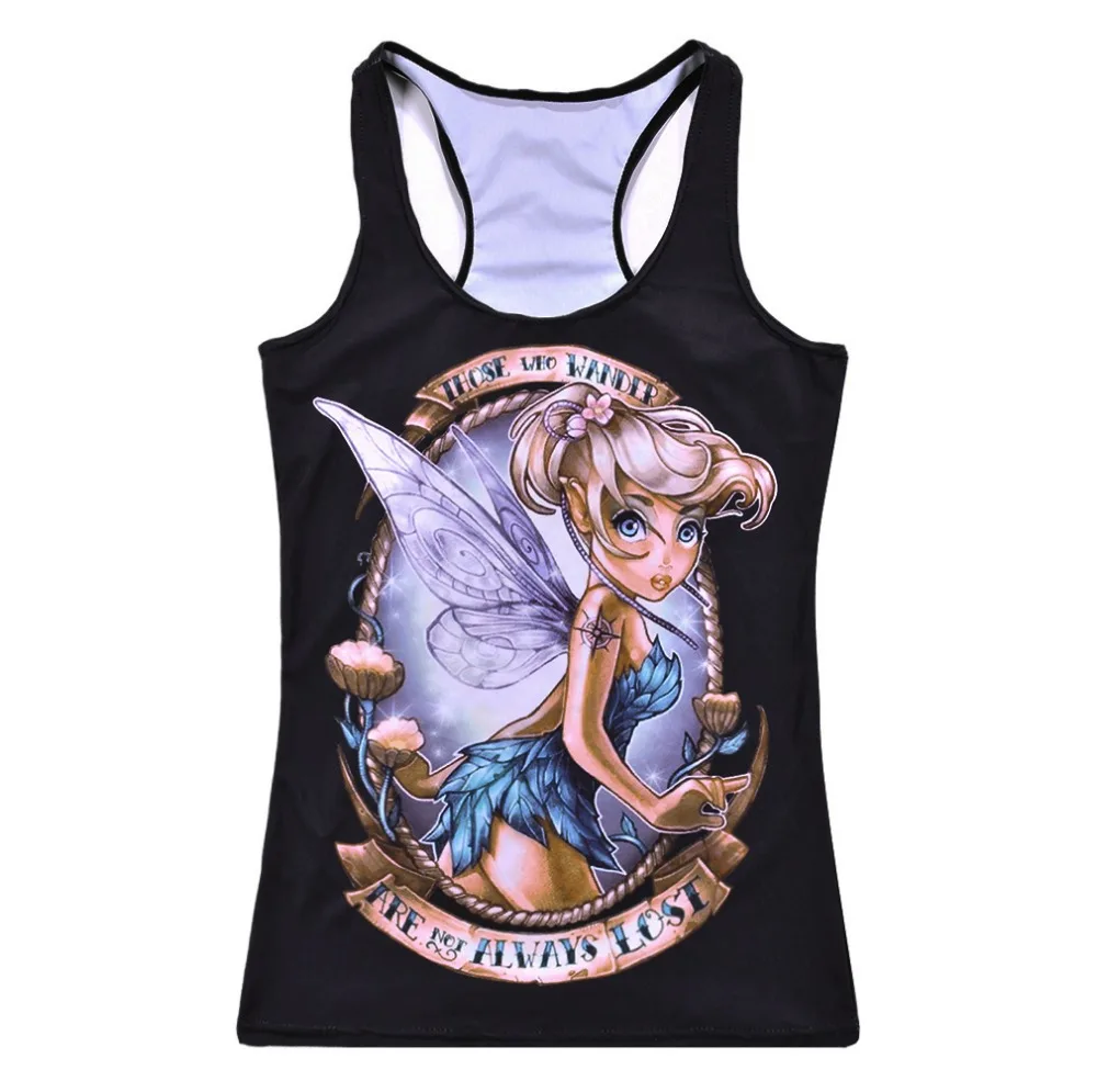 Блузка женская летняя без рукавов с круглым вырезом и мультяшным принтом|blusa