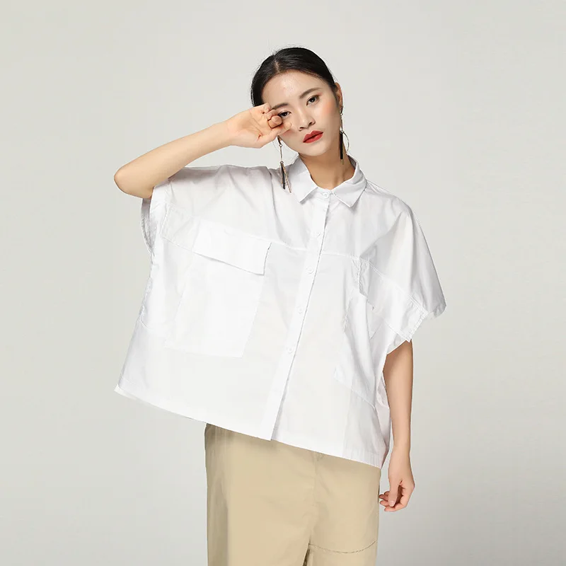 Женская блузка LANMREM с отложным воротником и рукавами летучая мышь 2019 | одежда