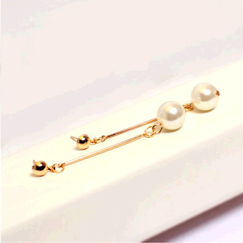 Белые висячие серьги с имитацией жемчуга и золотой палочкой модные Висячие для