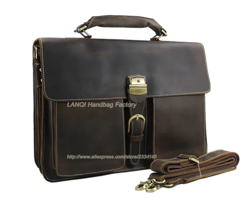 Vintage Portfolio Genuine Leather Men Briefcase 15.6