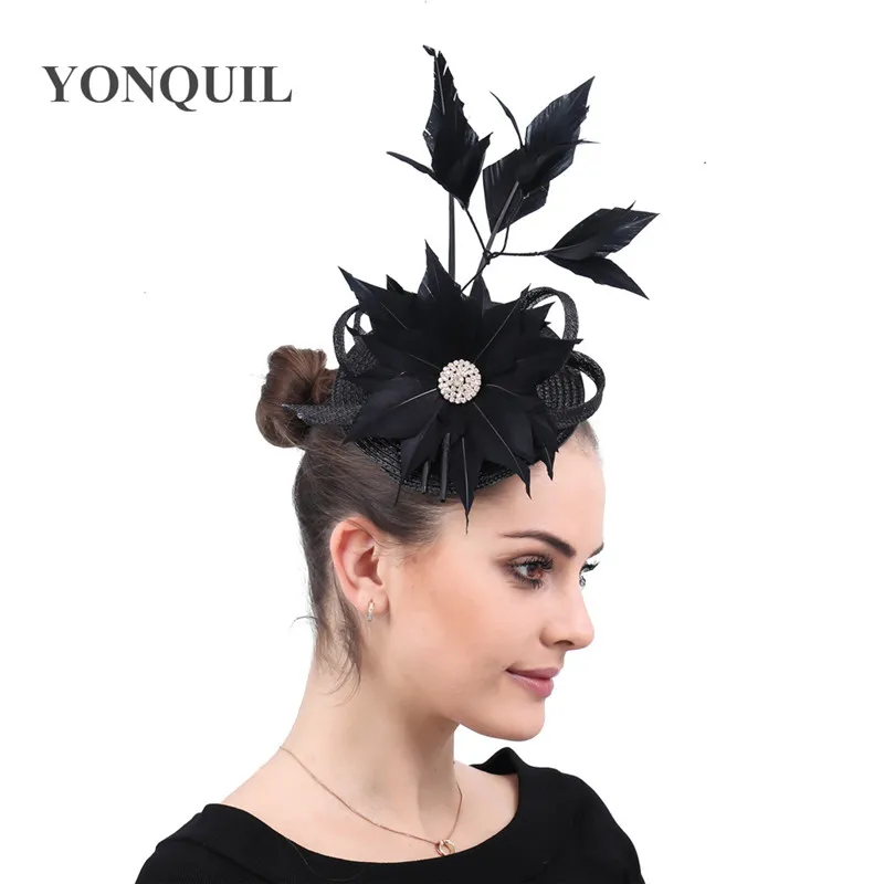 

Party Headpieces Black Cocktail Church Fascinators Feather Flower Hairpins Ladies Flower Branch Accessories Hair Clips Headwear