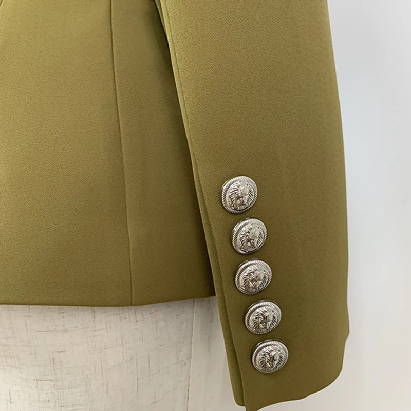 

HIGH STREET New Stylish 2021 Designer Blazer Women's Classic Lion Silver Buttons Double Breasted Blazer Jacket Olive Green