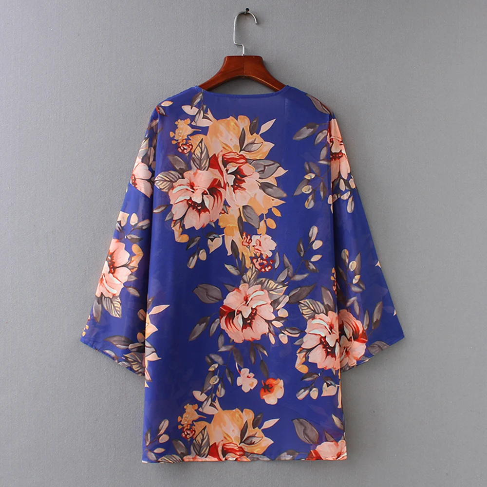 Casual Vintage Kimono Cardigan Ladies 2019 Summer Long Crochet Chiffon preto Loose flora printed Blouse Tops Black |