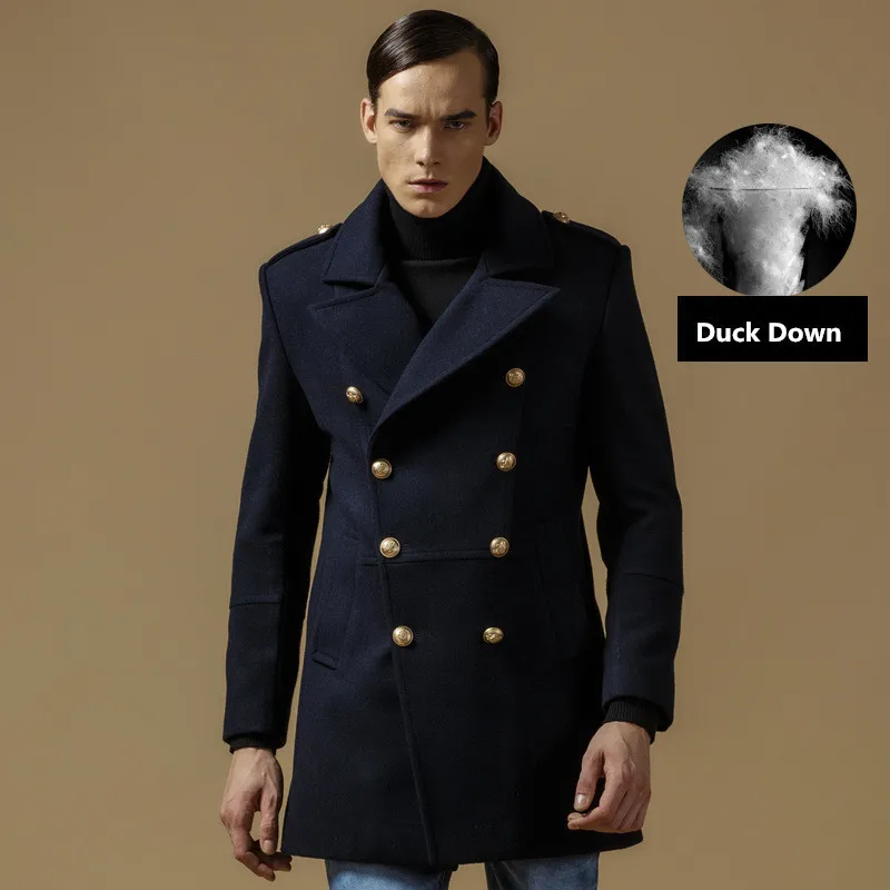 

2019 Winter Coat Men Wool Cotton Double Breasted Long Designer Jacket Thicken Mens Peacoat Size M-3XL