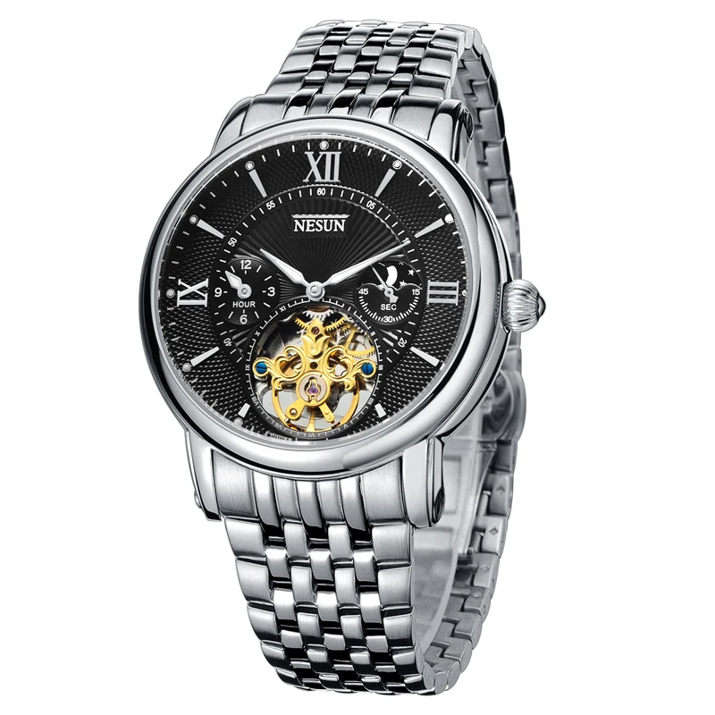 Швейцария Nesun полые Tourbillon часы Для мужчин Элитный бренд автоматические