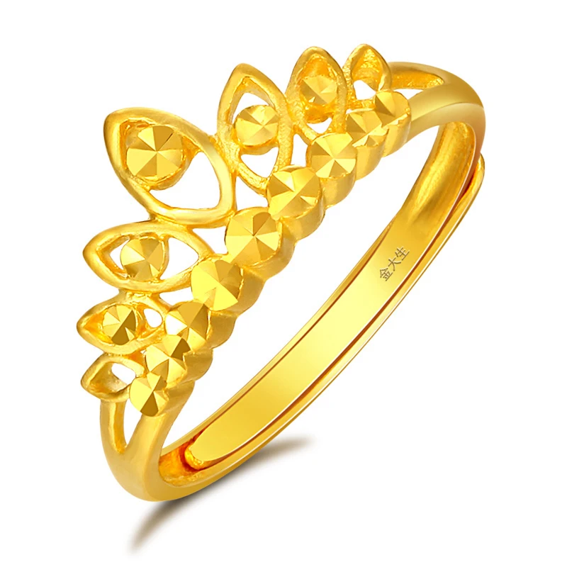 

Solid 24K Yellow Gold Ring Women Crown Ring 3.38g