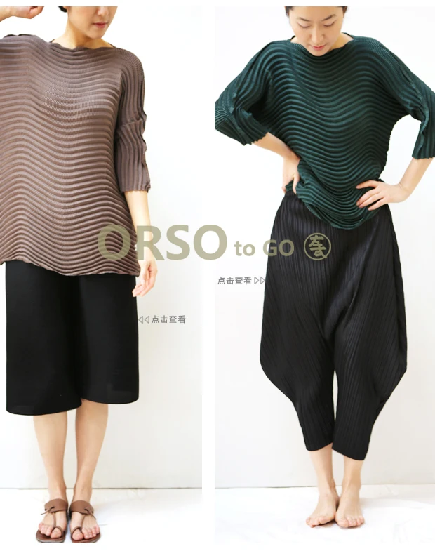Azterumi Pleats Spring New Women Ripple Pleated T-shirt Casual Loose o Neck Tees Tops Red Black Green Gray Khaki Clothes