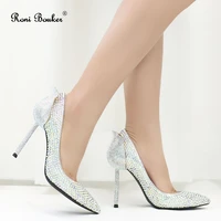 roni bouker fashion diamond woman high heels silver rhinestone lady pumps shiny women wedding dress bling shoes bride heel