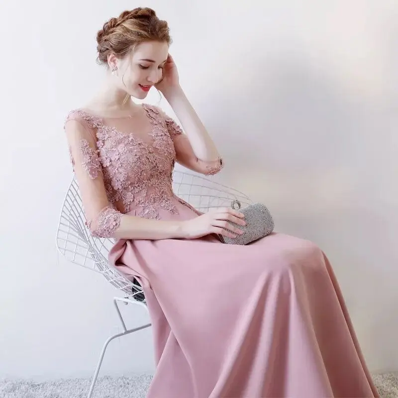 Vestidos de Festa 2020 Длинные вечерние платья с рукавом до локтя элегантная Кружевная