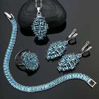 925 silver engagement jewelry sets for women sky blue cubic zirconia earringspendantnecklaceringbracelet