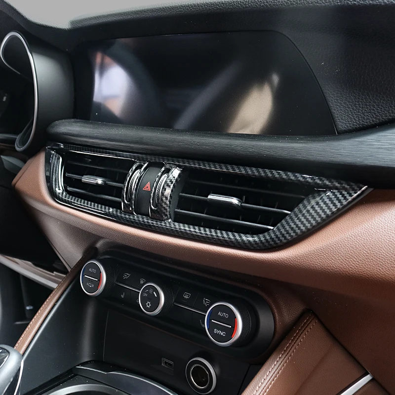 QHCP Center Control Air Vent Cover Middle Outlet Decoration Frame Trim Sticker ABS Carbon Fiber For Alfa Romeo Stelvio | Автомобили и