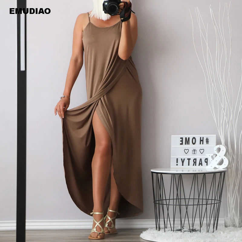 Женское пляжное платье размера плюс свободное однотонное длинное летнее на