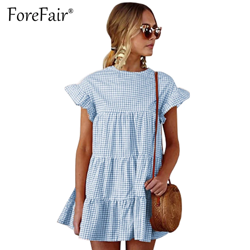 Forefair 2018 Новое Стильное клетчатое Полосатое платье с рюшами летние женские