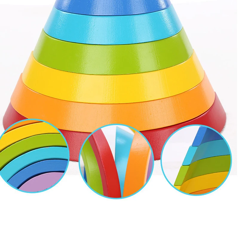 Цветные деревянные радужные строительные блоки игрушки круг набор детский Цвет