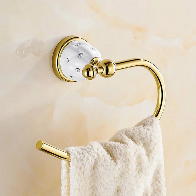 Gold Bathroom Accessories Sets Crystal Brass Hardware Wall Mounted Products | Обустройство дома