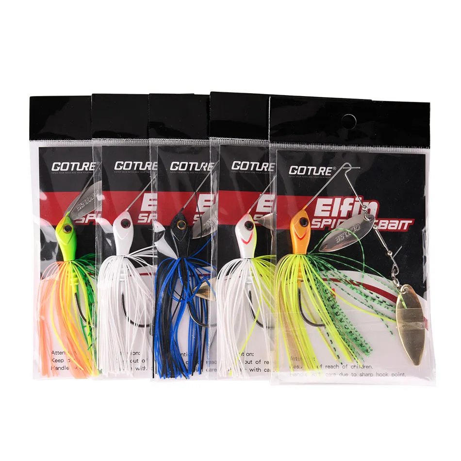 

Goture 5pcs/lot Elfin 20g Spinner Fishing Lure Double Blade Buzzbait Lead Head 14g 3/0 Hook Metal Spoon Artificial Spinnerbaits