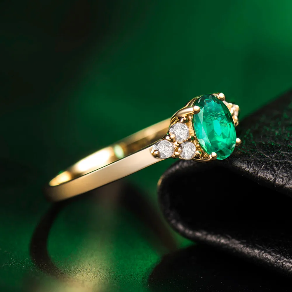 Изумительное твердое кольцо из 18kt желтого золота с натуральным бриллиантом, овальное изумруд, обручальное кольцо, настоящий драгоценный камень для женщин, хорошее ювелирное изделие на день рождения