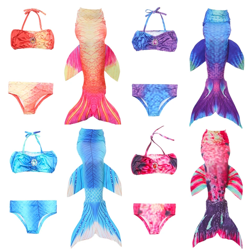 Купальный костюм из 3 предметов платье русалки с рыбьим хвостом комплект для