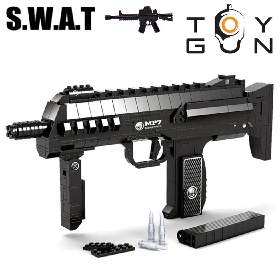 AUSINI 508 шт MP7 Submachine Штурмовое оружие SWAT Arms Модель 1:1 3D DIY строительные блоки кирпичи