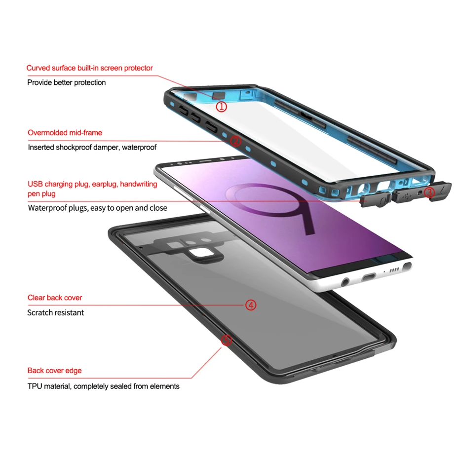 For Samsung Note 8 9 Waterproof Case Original Redpepper Snowproof Dustproof Phone Shell Galaxy Cover |