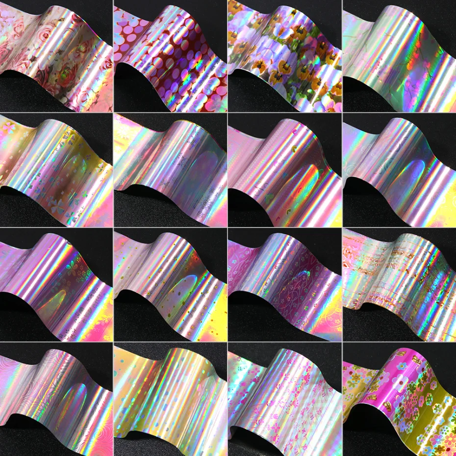 Набор голографической фольги для ногтей 16 шт. Переводные гели с цветами наклейка