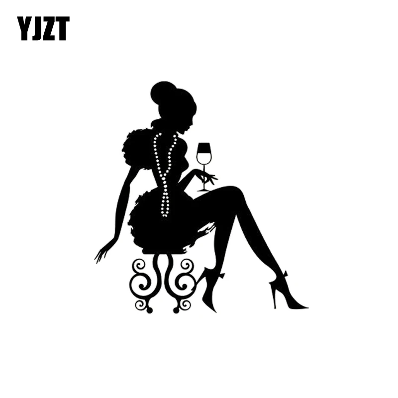 

YJZT 10,6*11,6 см Красивая девушка модная винная женщина сексуальная черная/серебряная фотонаклейка