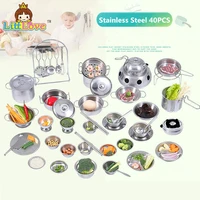 40pcs stainless steel children kitchen toys miniature cooking set simulation tableware toy pretend play cook toy for kids gift