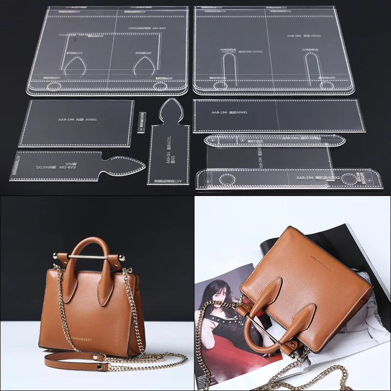 

Acrylic Stencil Leather Handmade Craft Women`s Shoulder Bag Sewing Pattern Template Sewing Accessories with Holes 29.5x24x10cm