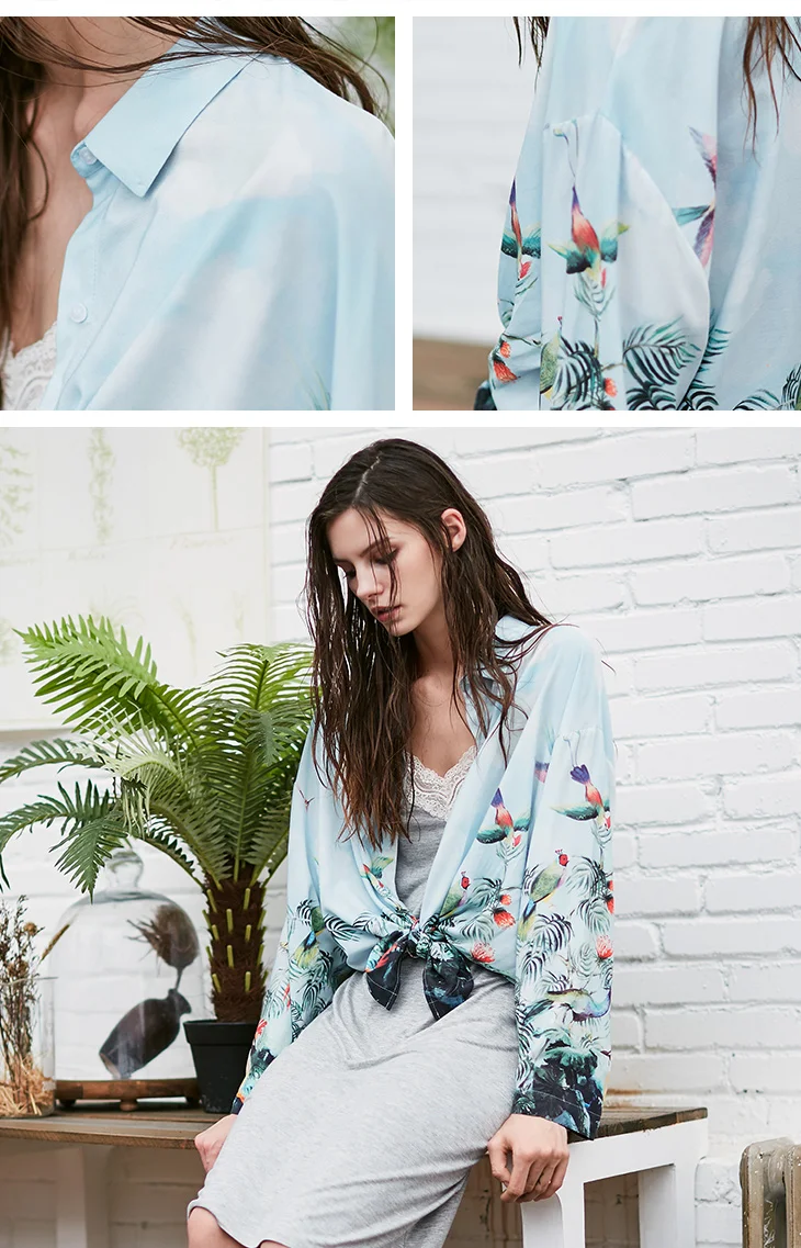 Vero Moda с принтом с открытыми плечами Свободная рубашка пижамы | 317405504