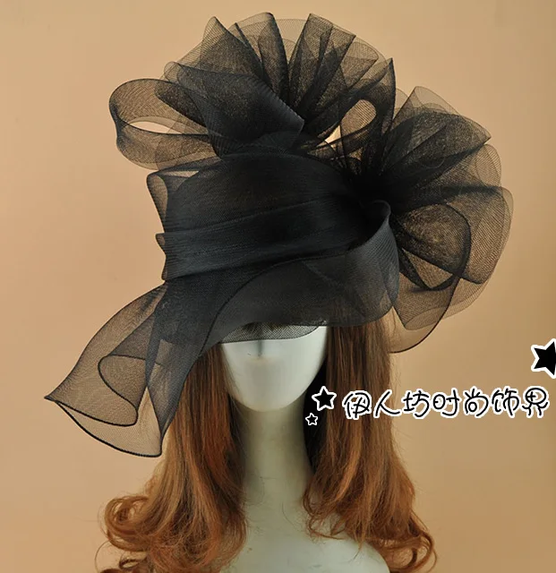 Super BIg Black Net Flower Fascinator Hat Hairpin Fashion WOmen Fancy Show Cocktail Party Mesh Hair Accessories Wedding Hat