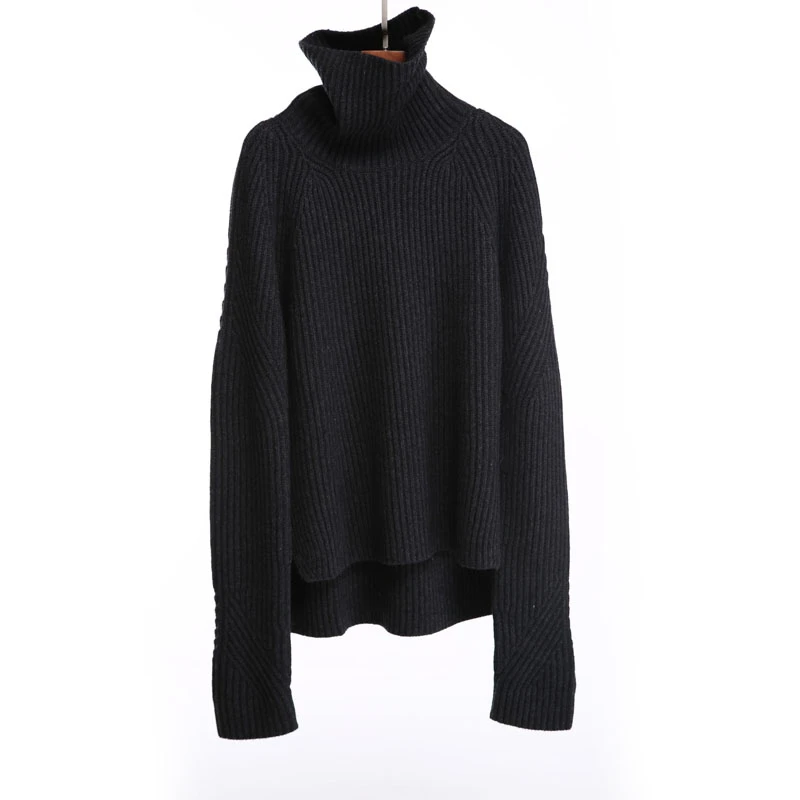 pure goat cashmere women's fashion pullover sweater irregular long turtleneck loose languid casual style solid color S/M/L | Женская