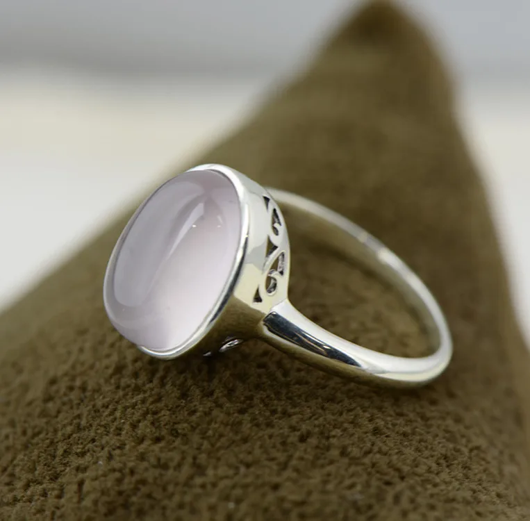 

high quality female jewelry natural Semi-precious stones 925 Sterling silver pink Chalcedony fashion rings girls lovers gift