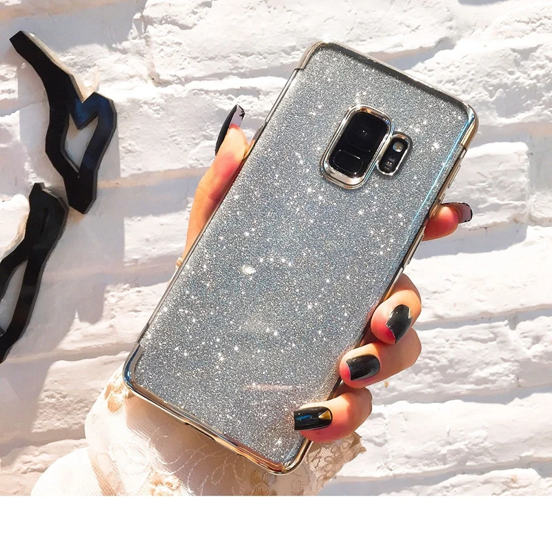 Glitter Soft TPU Plating Case For Samsung Galaxy S9 S8 Plus A6 A8 J4 J6 A5 A7 A9 2018 2017 S6 S7 Edge Note 8 9 Bling Coque |