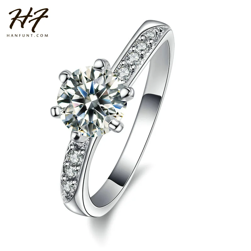 Серебряный цвет AAA CZ Кристалл 6 зубец Bijoux модное свадебное & обручальное кольцо